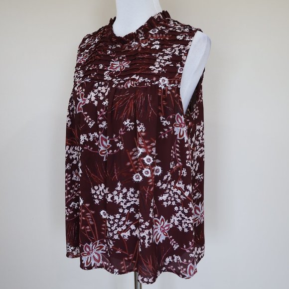 ANN TAYLOR LOFT Size 10 Maroon Beige Tan Skirt Blouse Set Sleeveless Career - Picture 3 of 14